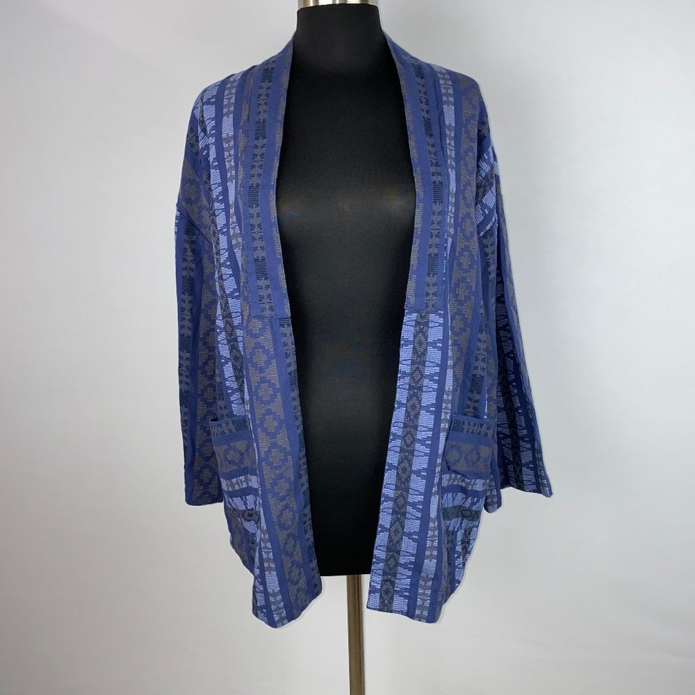 Ae M Patterned Open Front Cardigan Top Pockets - image 1